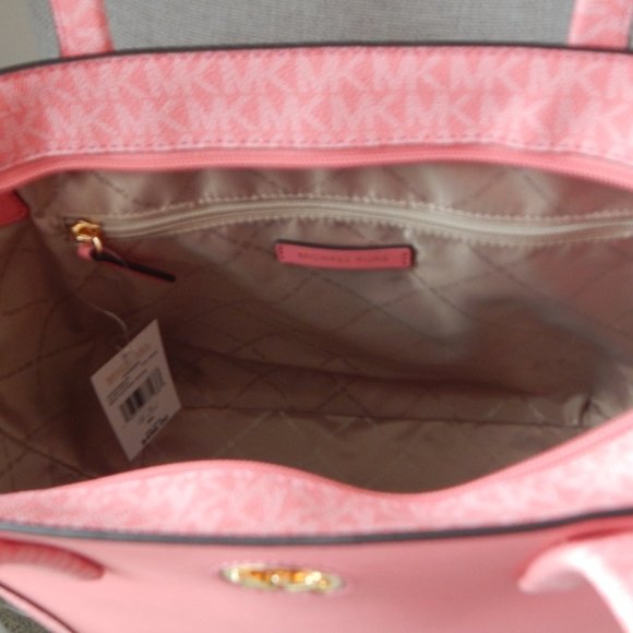 NWT $498 MICHAEL KORS CARMEN MK Monogram LARGE TZ Tea Rose Tote Shoulder Bag - Picture 11 of 14